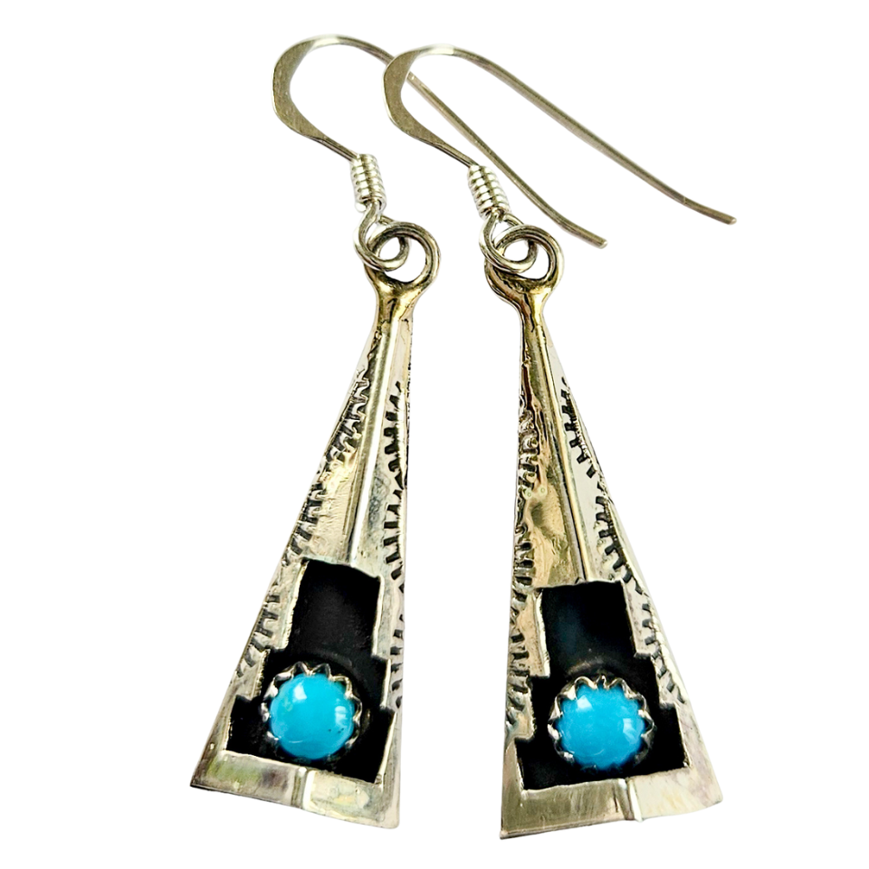 Navajo Sterling Silver, Turquoise Shadow Box Earrings