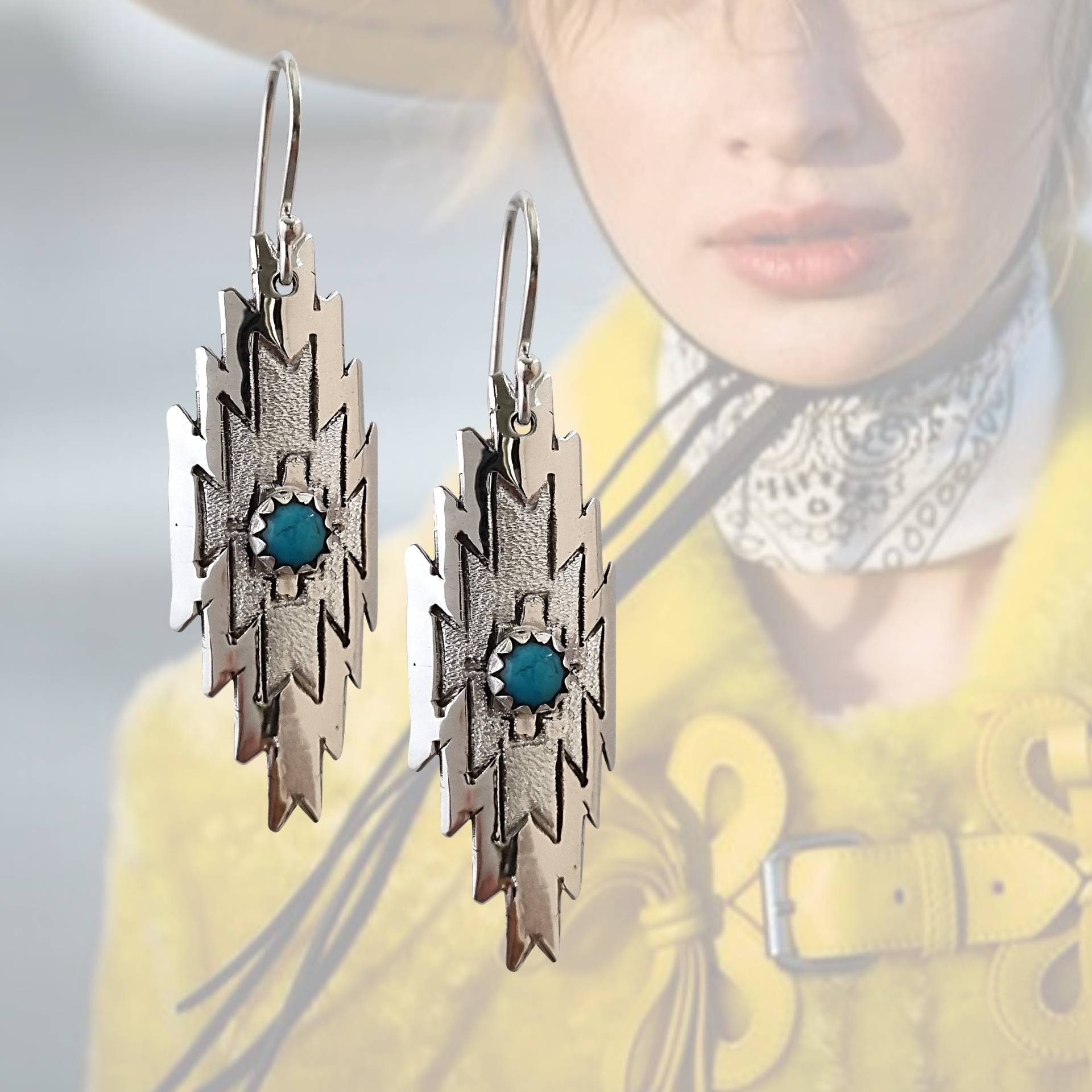 Sterling Silver Navajo Etched Earrings - Image 3