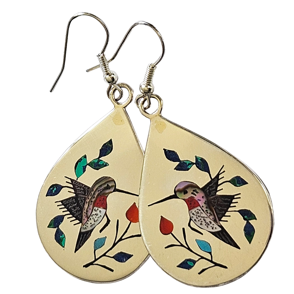 Zuni Inlaid Hummingbird Earrings