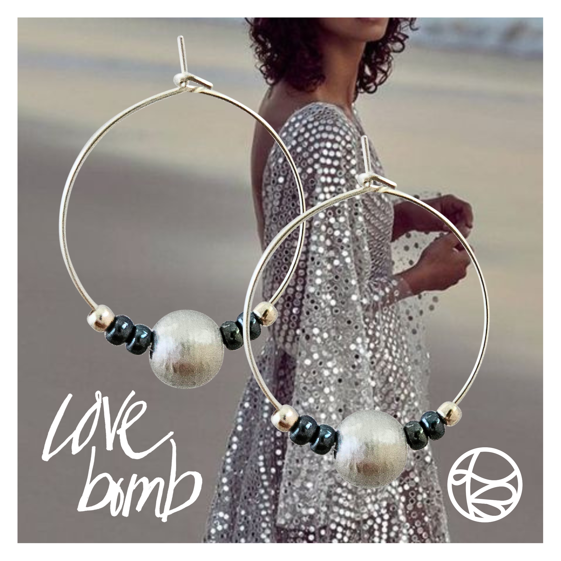 LOVEbomb Hoop & Bead Earring - Gunmetal Blue - Image 3